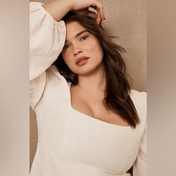 Sachin & Babi BHLDN Rhinebeck Size 14 Ivory Textured Floral Square Neck Wedding - Picture 4 of 7